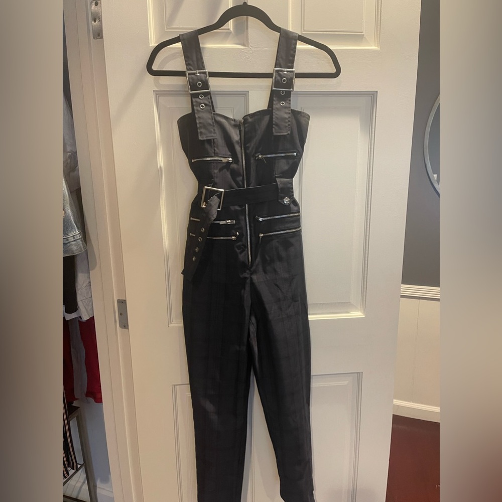 WeWoreWhat navy plaid jumpsuit in XS